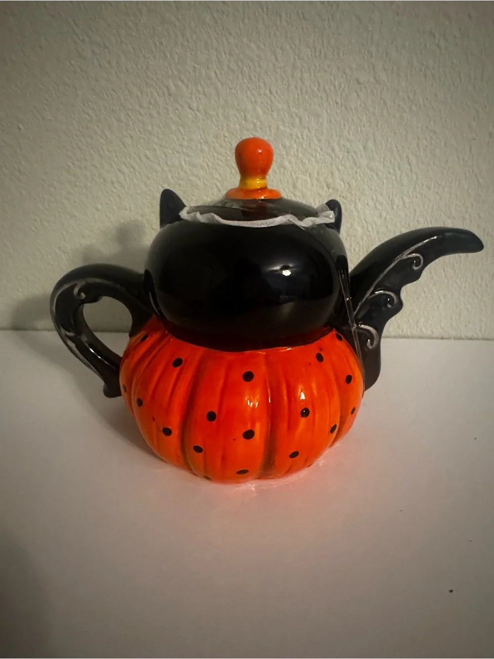 Orange and Black Halloween Bat Teapot